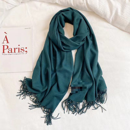 Simple Solid Color Tassel Shawl Autumn And Winter Warm Artificial Cashmere Scarf