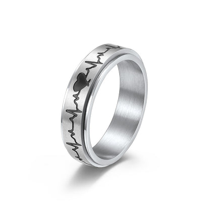 Titanium Steel Rotating ECG Couple Ring Stainless Steel Pair Ring Ornaments