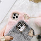 Plush Phone Case Love Pendant Metal Lens Ring