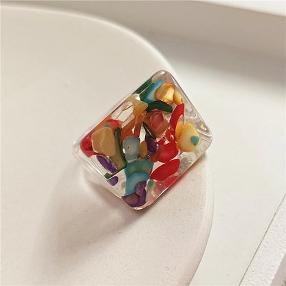 New Transparent Resin Ring Fruit Square Ring Acrylic Ring