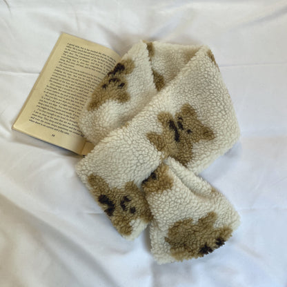 Cute Bear Scarf Warmth And Cold Plush Lamb Wool Scarf