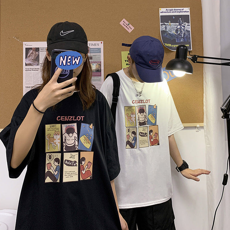 ペアルック　カップル　漫画　アニメ　Tシャツ　Cartoon Couple With Loose t-Shirts