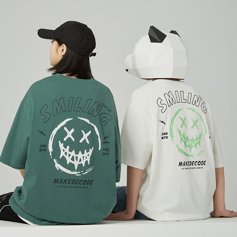 韓国風 新商品 蛍光顔プリント Tシャツ コットン