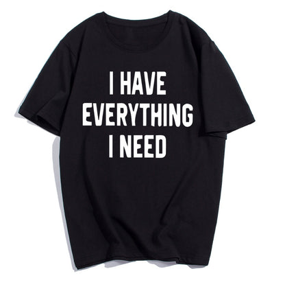 半袖Tシャツ カップル 夫婦 モノトーン レタープリント"EVERYTHING I NEED"