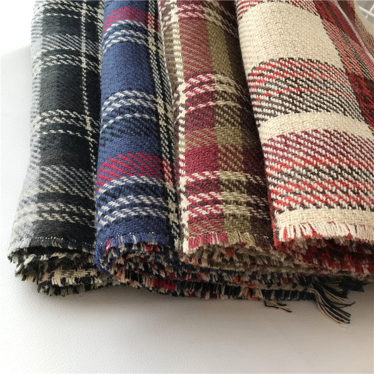 Women's Autumn Winter Retro Plaid Scarf