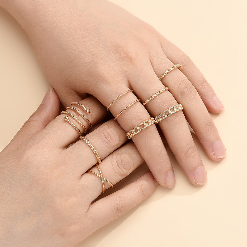 New Gold Ring 8-piece Set Joint Ring Ring Personality