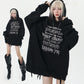 Ripped Hem With Chain Personality Letter Printed Hoodie