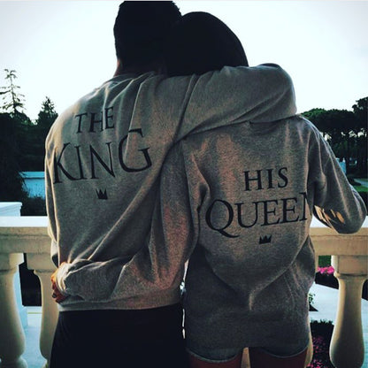 セーター 英字デザイン KING & QUEEN モノトーングレー カップル用