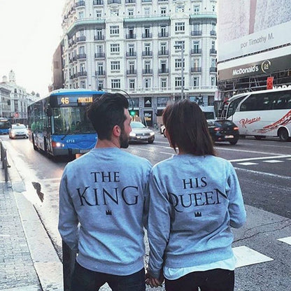 セーター 英字デザイン KING & QUEEN モノトーン グレー カップル用