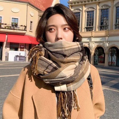 Fashion Plaid Scarf For Women Winter Warm Thickened Long Scarf