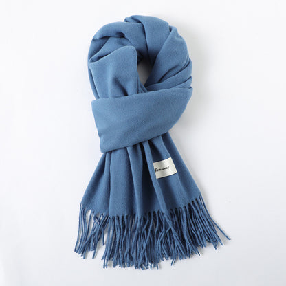 Simple Solid Color Tassel Shawl Autumn And Winter Warm Artificial Cashmere Scarf