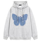 Retro Patch Denim Butterfly Flower Hooded Sweatshirt