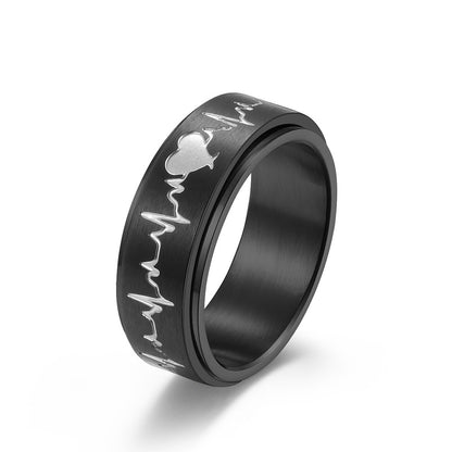 Titanium Steel Rotating ECG Couple Ring Stainless Steel Pair Ring Ornaments