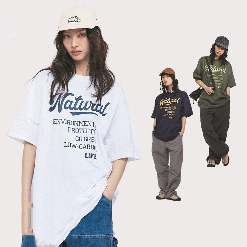 ロゴプリント Tシャツ トップ ゆったり カップル