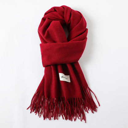 Simple Solid Color Tassel Shawl Autumn And Winter Warm Artificial Cashmere Scarf