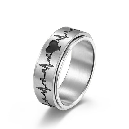 Titanium Steel Rotating ECG Couple Ring Stainless Steel Pair Ring Ornaments