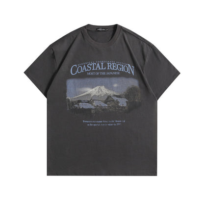 アメリカンスタイル ヴィンテージ風 プリント Tシャツ カップル用 ゆったり 半袖