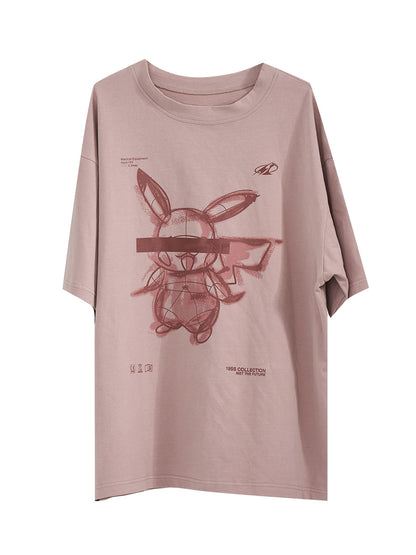 手描き風プリント コットン ニット Tシャツ 半袖 カップル