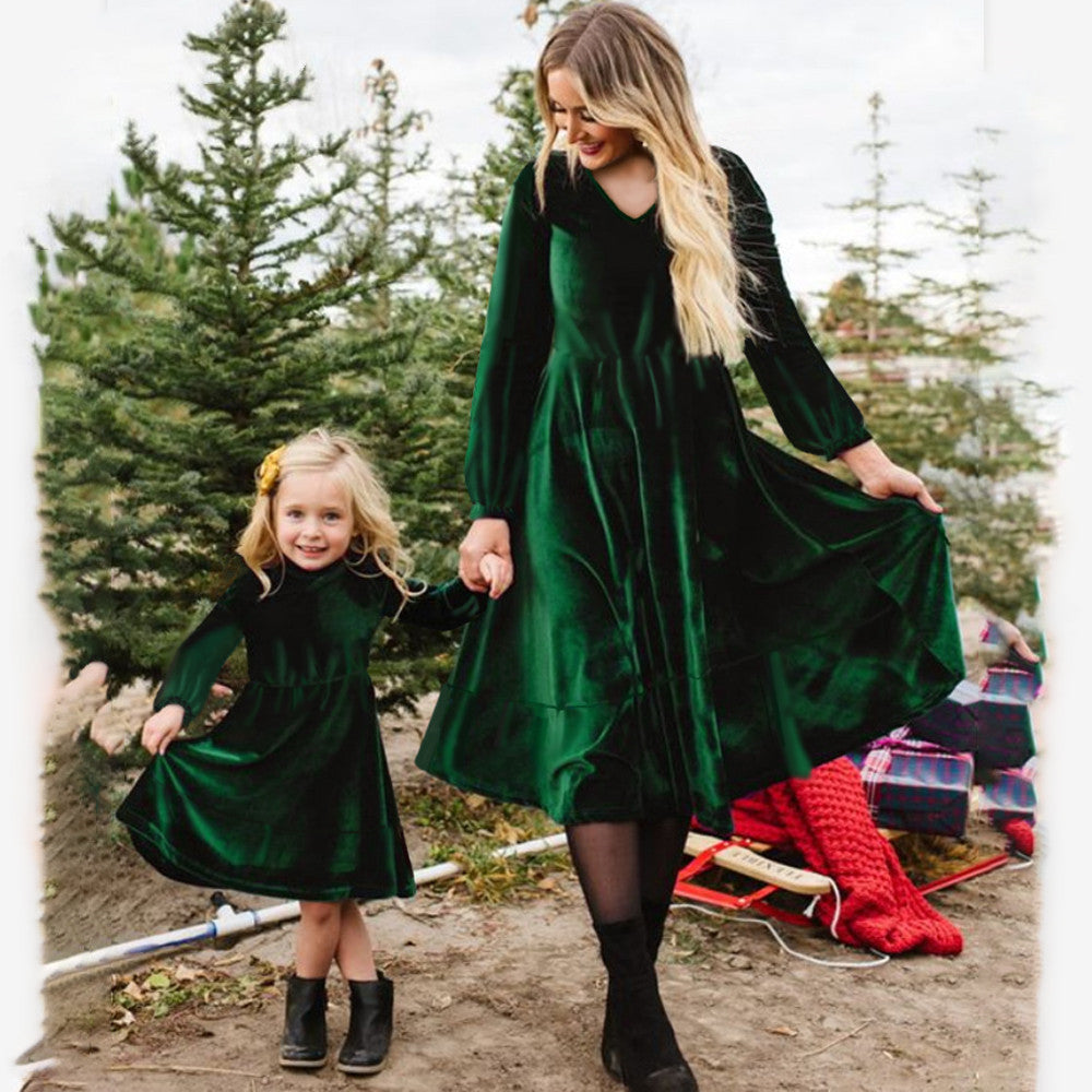 Korean Velvet Long Sleeve Parent-child Dress