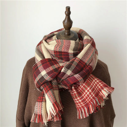 Women's Autumn Winter Retro Plaid Scarf