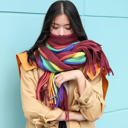 Rainbow Double-sided Scarf Cashmere-like Warm Scarf