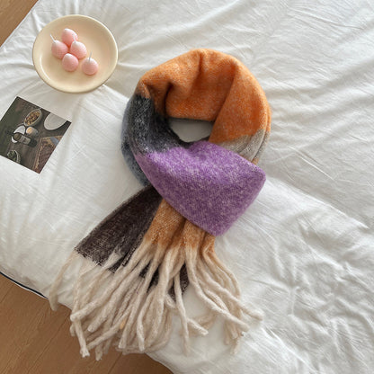 Soft And Thickened Mohair Scarf Women's Color Matching Artificial Cashmere Scarf